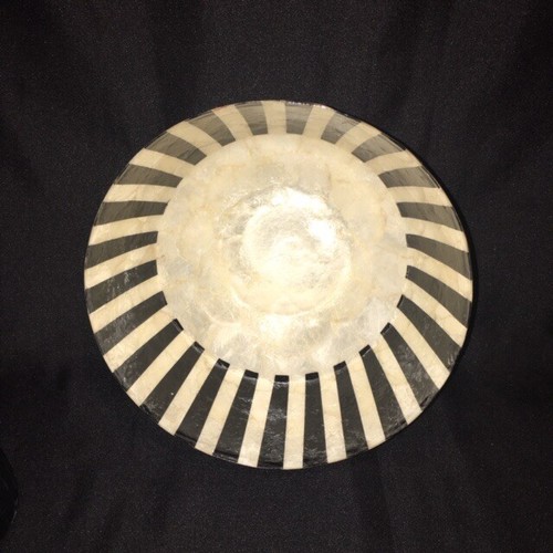 VTG Capiz Shell Decorative Bowl Centerpiece Handmade Black & White