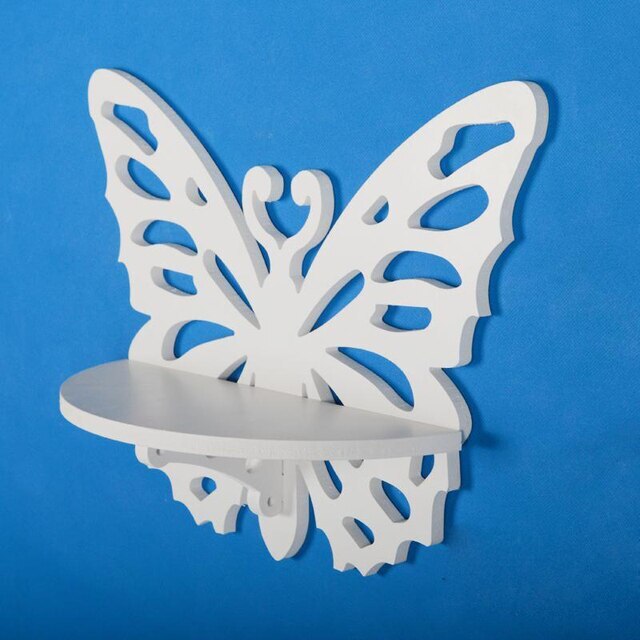 Decorazione Parete In Legno Bianco Con Mensola Fantasia Farfalla bal