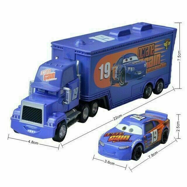 Car:NO.19 Bobby Swift Mack Mack Hauler Truck+ Car:Disney Pixar Cars Lot Lightning McQueen 1:55 Diecast Model Car Toys Gift US