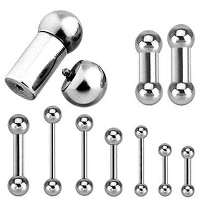 2 Pc Internally Threaded Surgical Steel Barbell Tongue Nipple Lip Piercing