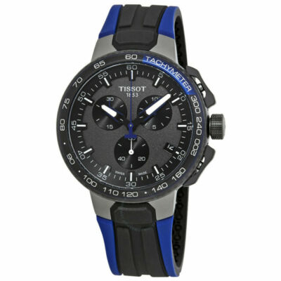 Pre-owned Tissot T-race Cycling Mens Black & Blue Rubber Strap Watch T1114173744106