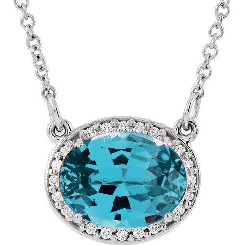 14K White Natural Swiss Blue Topaz & .05 CTW Natural Diamond 16.5" Necklace
