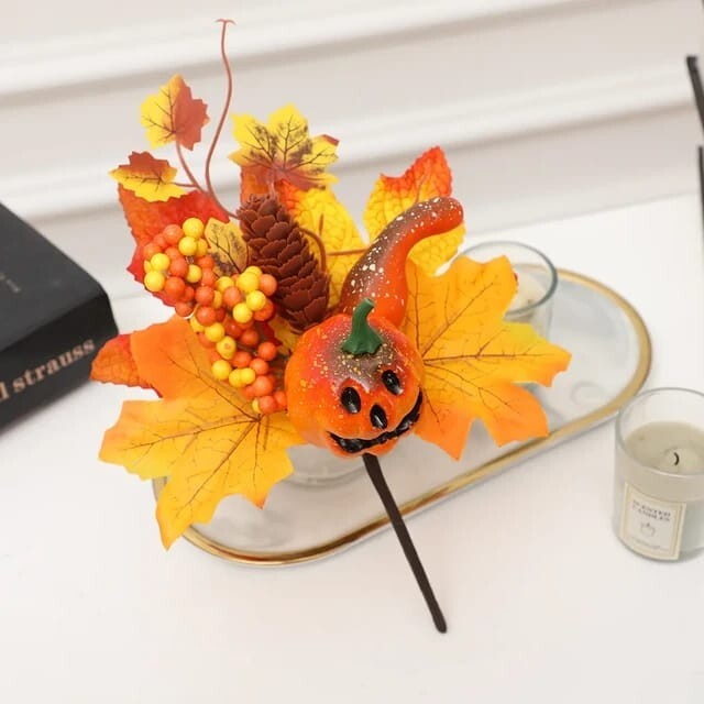 Thanksgiving Halloween Artificial Maple Leaf Pumpkin Berry Branches
