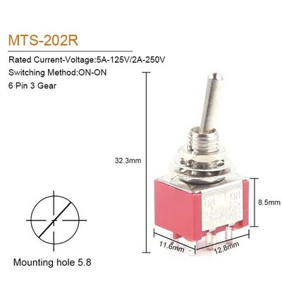 Miniature Toggle Switch Mts102 103 202 203 302 304 402 403 6mm 5a125v 2a250v 5pc