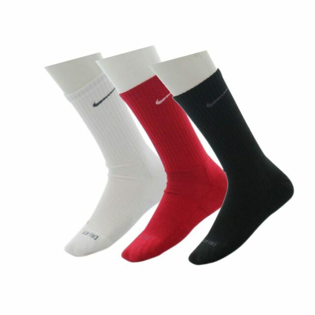 NIKE CREW TRAINING SOCKS 3 PAIR, DRI-FIT CUSHIONED SOFT DRY, SIZE 8-12