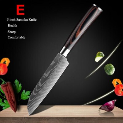 Kitchen Knife Set Japanese Chef Knives Cleaver Damascus Pattern Stainless Steel