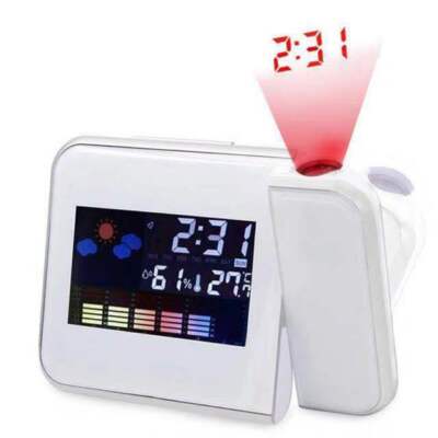 LED Digital Projection Alarm Time Clock Snooze Weather Thermometer LCD Display