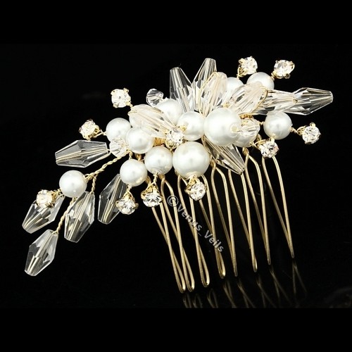 Handmade Gold Bridal Rhinestone Crystal Pearl Prom Wedding Tiara