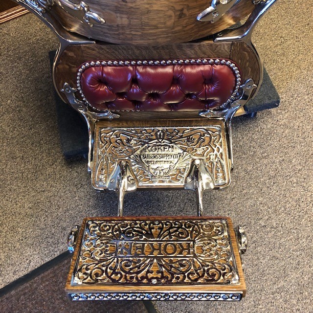 Antique Oak Matched Pair Koken & Kochs Double Round  Barber Chairs
