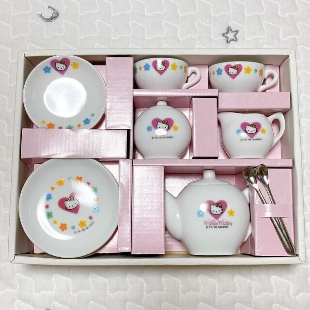 1995年】HELLO KITTY☆ミニチュア陶器 ティータイム6点 ☆中古品