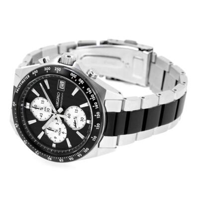 Pre-owned Seiko Selection Sbtr043 Men Watch Black Dial Chronograph Stainless Steel Quartz