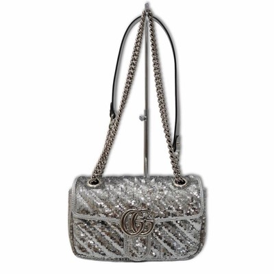Gucci GG Marmot Mini Chain Shoulder Bag Sequin Silver G81520