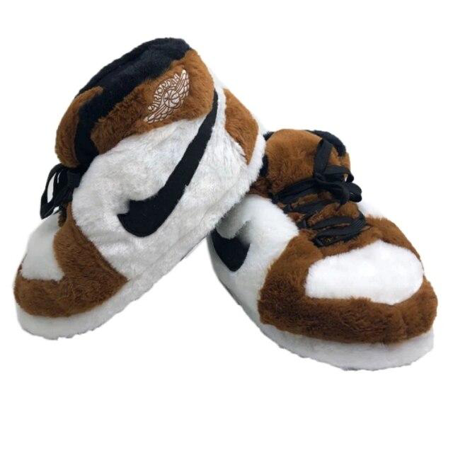 Sneaker Slippers in Brown and White AJ Look – Comfy adult AJ slippers - Us Stock