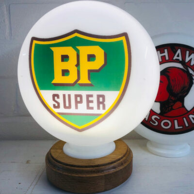 BP Super Vintage Mini Gas Pump Globe Solid Oak Base LED Desk Lamp UK EU US