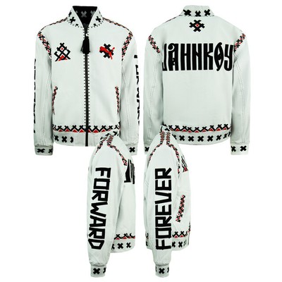 Pre-owned Puma X Jahnkoy Reversible Bomber Jacket Graphic Black Mens 596679 01 In White/red