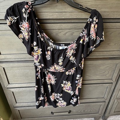 Old Navy Black Floral Flutter Sleeve Tank Style Shirt Size XXL NEW