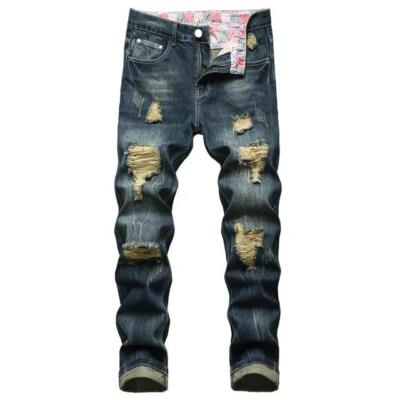 Regular Fit Ripped Jeans, Men's Casual Street Style Distressed Denim Pants