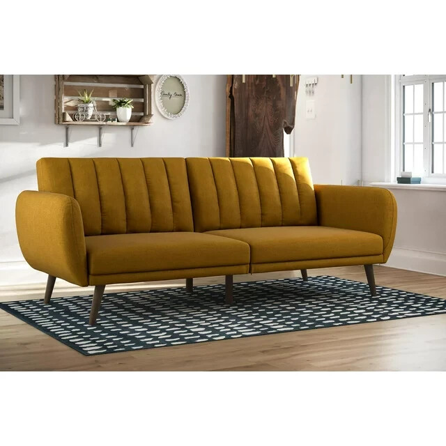 Novogratz Brittany Futon Sofa Bed and Couch Sleeper, Mustard Linen
