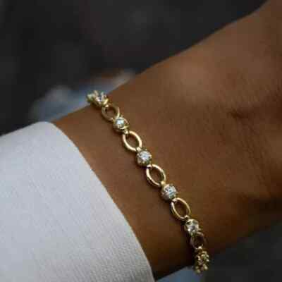 5.0Ct Round Lab Created Diamond  7'' Inch Tennis Bracelet 14K Yellow Gold Plated
