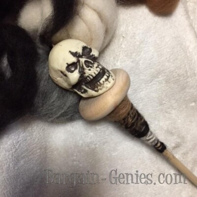 Skull Drop Spindle Spinning Top Whorl Natural Finish for Yarn Wool Roving 12 In