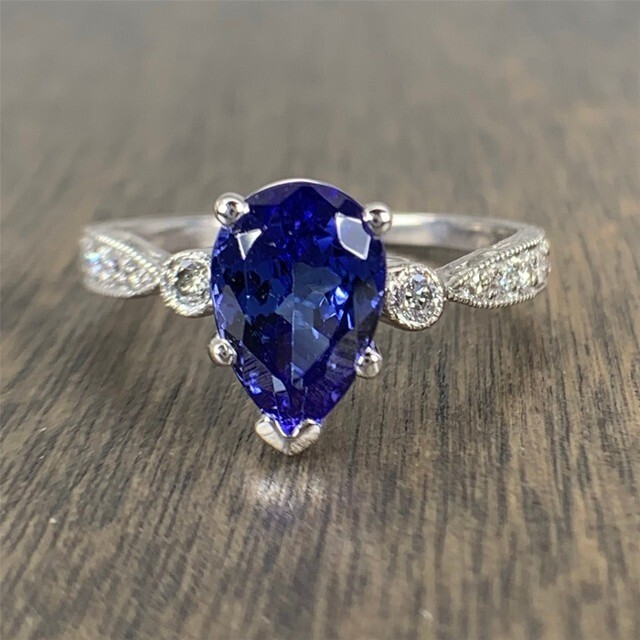 Pre-owned Sterling .80 Ct Pear Cut Natural Tanzanite Women Engagement Ring In 925  Silver
