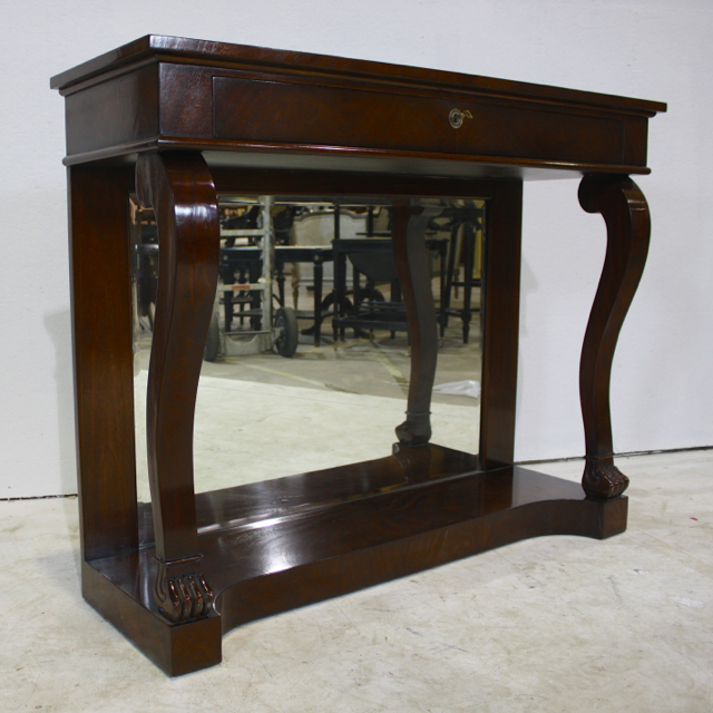 Mahogany wood empire wall console with mirrored back in espresso finish