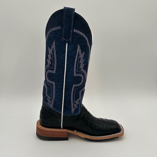 Pre-owned Macie Bean Anderson Bean Women`s Custom Exotic Caiman Belly Chex Boot 339486 In Black/blue