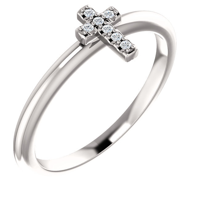 Diamond Cross Ring 14K White Gold Genuine White Diamond Sideways Cross .25ct