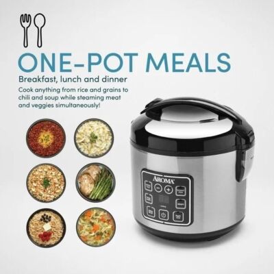 Aroma 8-Cup (Cooked) Rice & Grain Cooker, Steamer, New Bonded Granite Coating