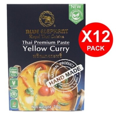 12X70G Blue Elephant Royal Thai Cuisine Thai Premium Paste Yellow Curry Spices