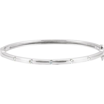 Lady's Accented Hinged Diamond Bangle Bracelet in 14k White Gold 5 Stones