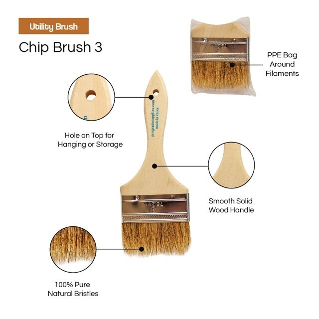 24Pk - 3" Chip Brushes for Paints, Stains, Varnishes, Glues & Gesso