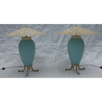 Mid Century Modern Karl Springer Murano Glass Table Lamps ~ A Pair