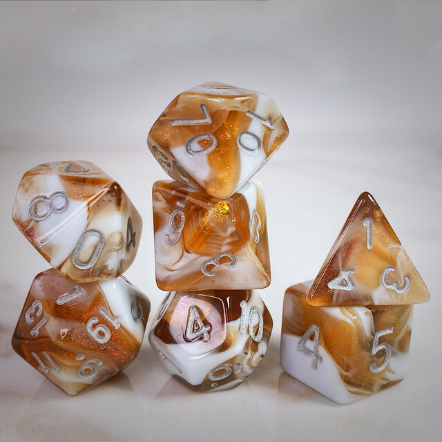 Sage’s Shards – Brown/White Glitter Acrylic Polyhedral Dice Set Dungeons Dragons