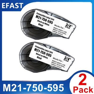 2PK For Brady BMP21 Label Cartridge M21-750-595-WT Black/White Vinyl 3/4'' x21'