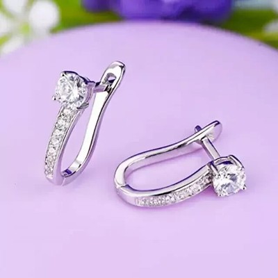 Round Lab Created Diamond Women Fancy Drop Dangle Earring 14k White Gold Plated