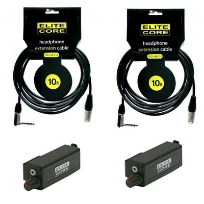 2 Elite Core 10' ft Headphone Extension Cable & Bodypack w/VC for Aviom A-16ii