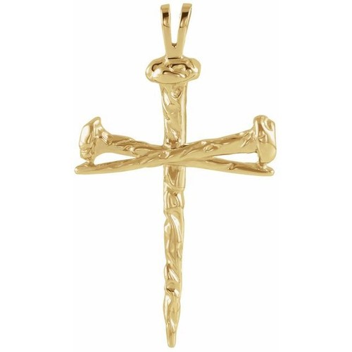 JADiamonds 18K Yellow 34x24 mm Nail Design Cross Pendant