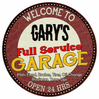 Gary's Full Service Garage Round Metal Sign Man Cave Décor 100140037060