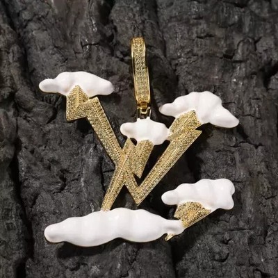 2Ct Lab Created Diamond Custom Letter Lightning Cloud Pendant Yellow Gold Plated