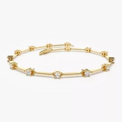 3Ct Round Lab Created Diamond Women's Tennis Bracelet 7In 14K Yellow Gold Plated