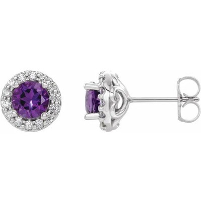 JADiamonds 14K White Gold Natural Amethyst & 1/4 CTW Diamond Earrings