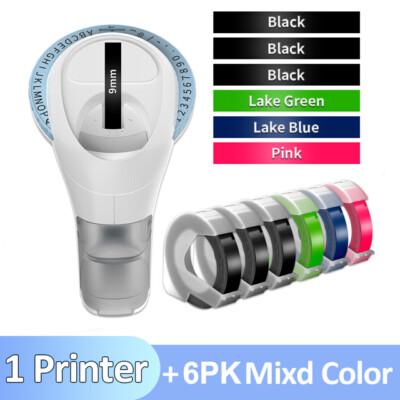 Dymo Embossing Label Maker with 6 Color Label Tapes 3/8'' Dymo Omega Xpress Maker