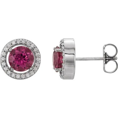 JADiamonds 14K White Gold Natural Pink Tourmaline & 1/8 CTW Diamond Earrings