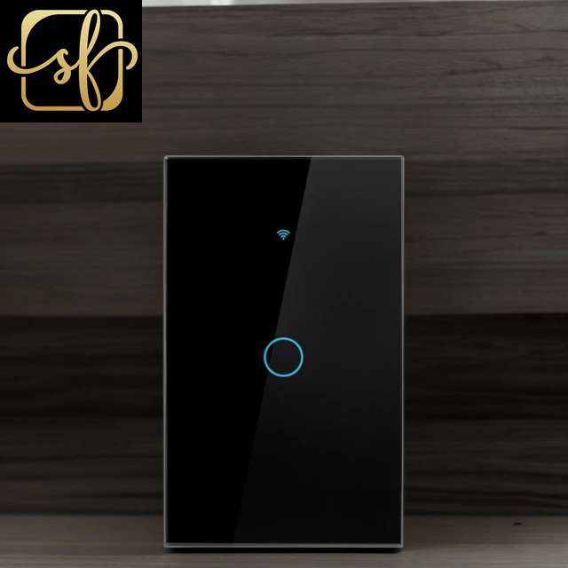 Black 1 Gang Tuya US Wifi Smart Wall Switch No Neutral Wire Touch Sensor LED Light Switches Smart Home Alexa Google Home