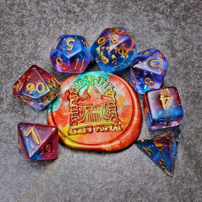 Sage s Cantrips - Pink/Blue Glitter Foil Resin Polyhedral Dice Set DnD Games RPG