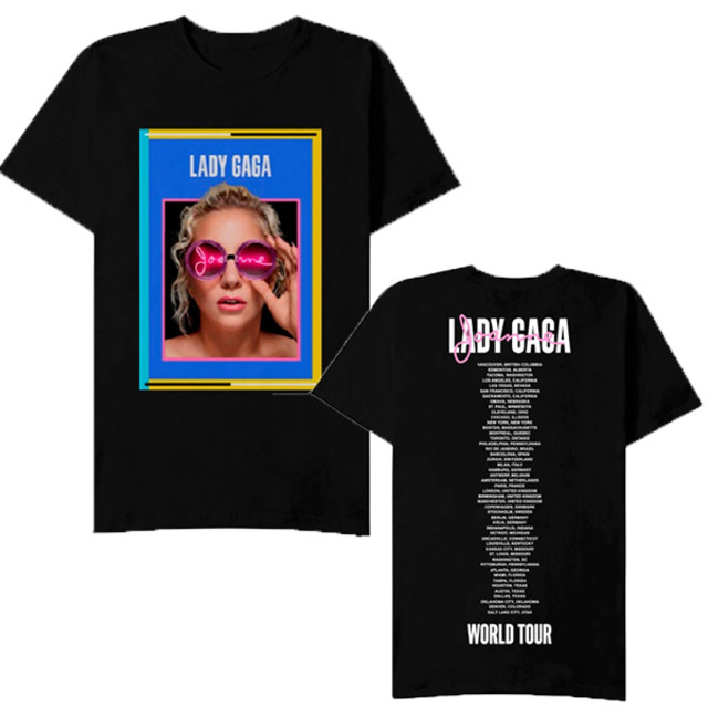 LADY GAGA OFFICIAL JOANNE 2017 TOUR DATES T-SHIRT BLACK