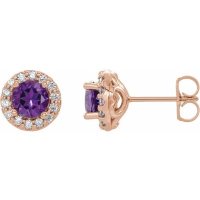 JADiamonds 14K Rose Gold Natural Amethyst & 1/3 CTW Natural Diamond Earrings