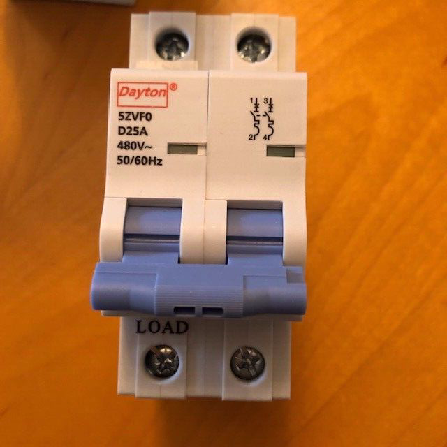 DAYTON 5ZVF0 IEC MINIATURE CURCUIT BREAKER,25A,480VAC,2P. "NEW" ON SALE!!