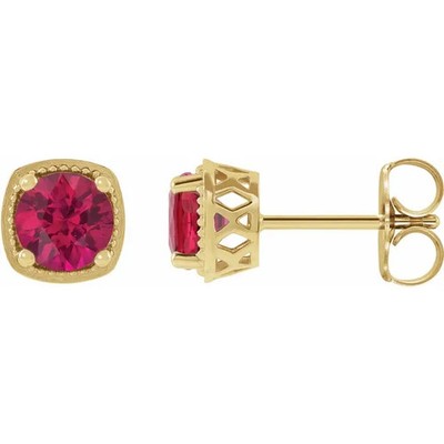 JADiamonds 14K Yellow Gold 5 mm Lab-Grown Ruby Earrings